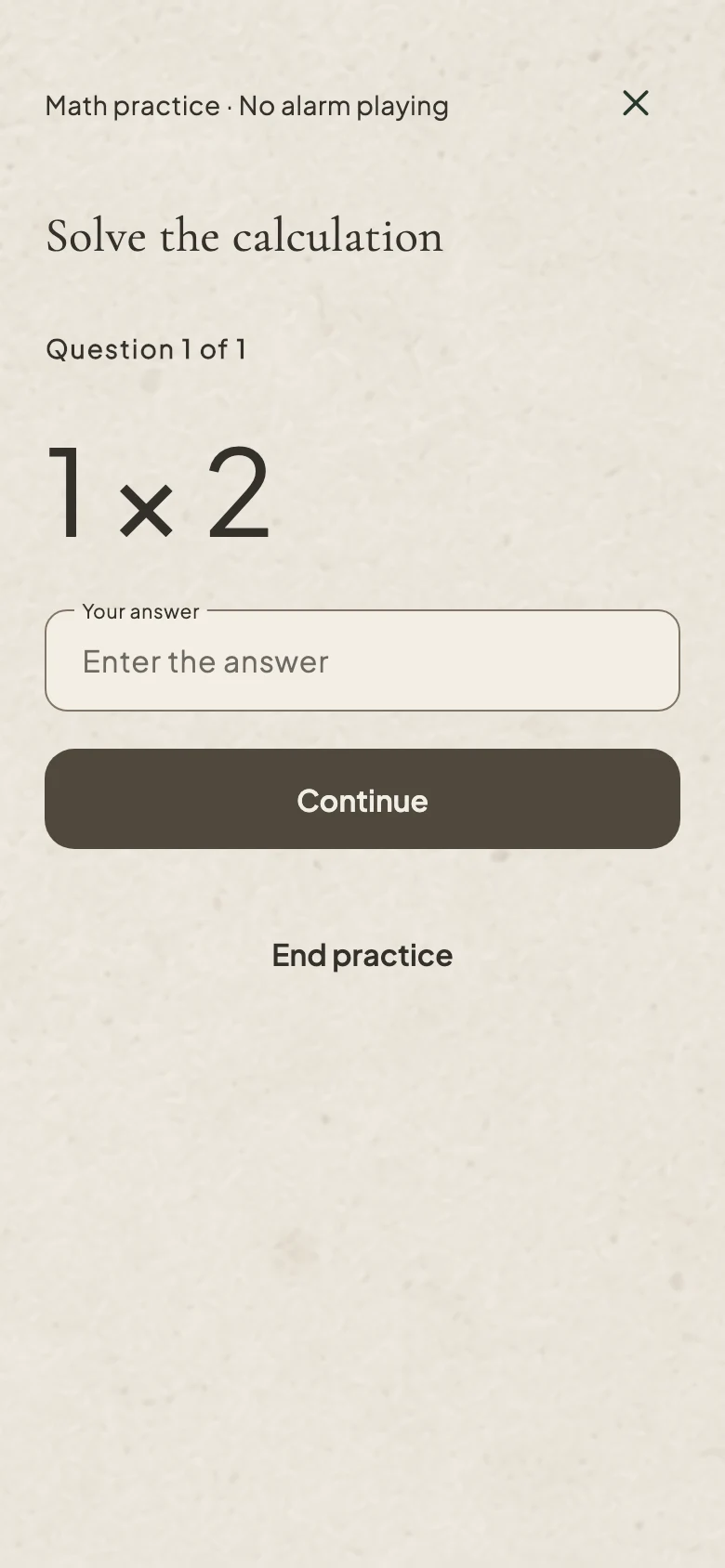 Math challenge practice screen in the actual app